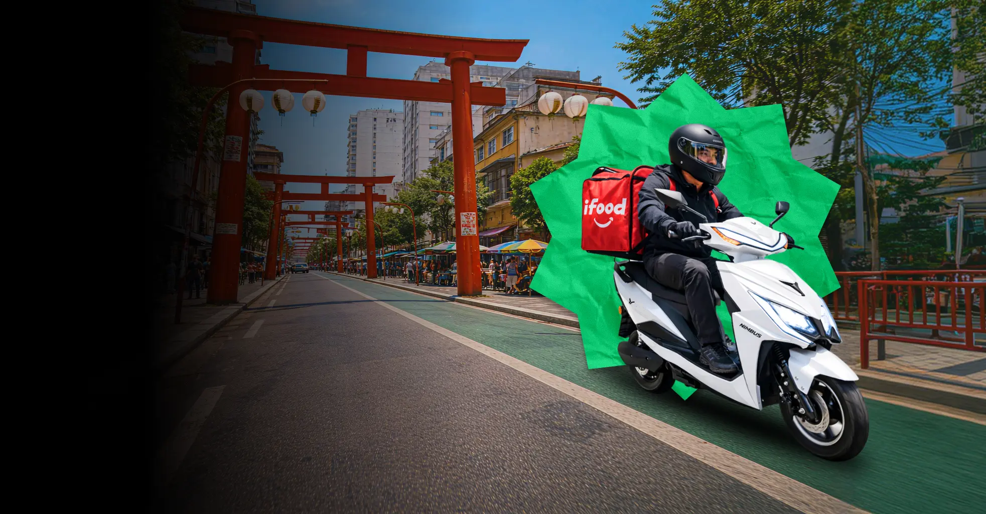 Entregador do iFood usando bag em uma moto elétrica Neolevo